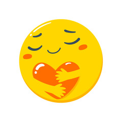 The Yellow Smiley is hugging a love. Isolated Vector Illustration