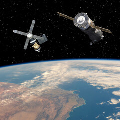 Spaceships above the earth. Science theme. The elements of this image furnished by NASA.