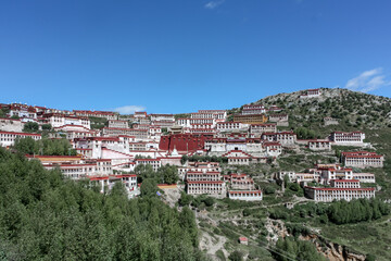 Drepung monastery just 8 km away from Lhasa view from distance road, Tibet, Asia