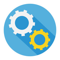 Colorful gear icon with long shadow effect