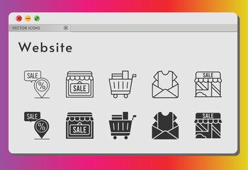 website icon set. included newsletter, shop, shopping cart, placeholder icons on white background. linear, filled styles.