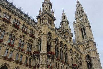 Fototapeta na wymiar Unusual View Of The Vienna City Hall On A Cloudy October Day.