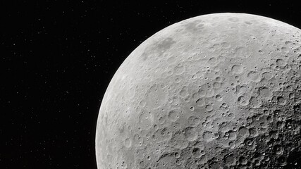 Realistic Moon in Space, moon craters with copyspace © Aleksandr