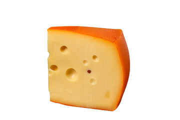 A slice of Reblochon cheese ( Limburger, Munster, Taleggio, Fontino, Tilsit) lies on a white background. Isolated