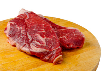 Steak of marbled beef cut from the sirloin. Isolated