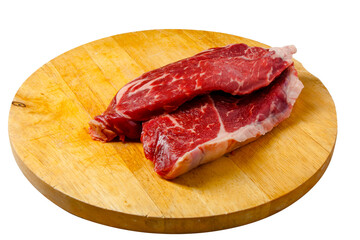 Steak of marbled beef cut from the sirloin. Isolated