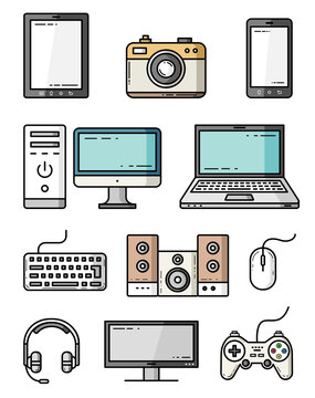 Devices and gadgets colorful flat style vector icons
