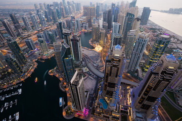Dubai skyscrapers aerial view. Dubai marina cityscape