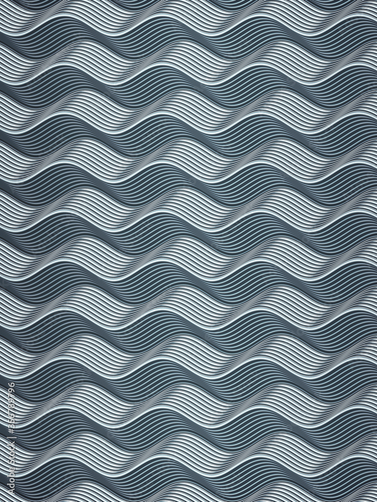 Aufkleber Cover with wave bend silver lines. 3d rendering Line art design element