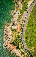 Amazing aerial view of Calafuria coastline in Tuscany