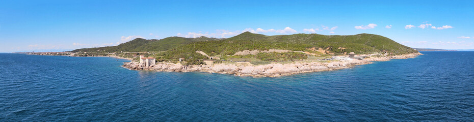 Amazing aerial view of Calafuria coastline in Tuscany
