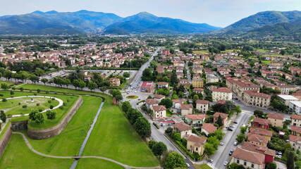 Amazing aerial view of Lucca medieval town in Tuscany - obrazy, fototapety, plakaty
