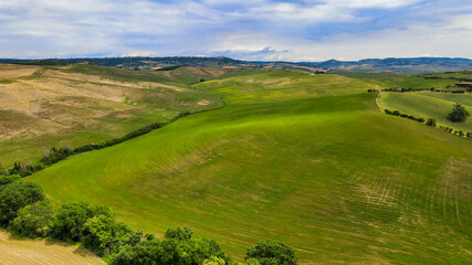 Obraz premium Amazing aerial view of beautiful Tuscany Hills in spring season, Italy