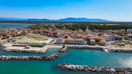 Obraz premium Amazing aerial view of Marina di Pisa coastline, Tuscany