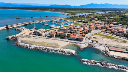 Fototapeta na wymiar Amazing aerial view of Marina di Pisa coastline, Tuscany