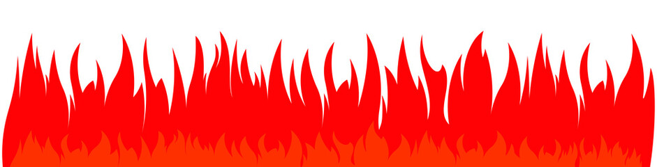 Wide and low vector fires background. Continuous, non-stop red flame. Blazing banner.