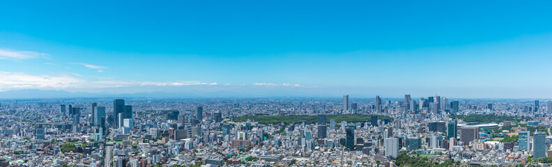 (東京都-風景パノラマ)青空と渋谷から新宿までの風景１