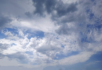 Beautiful view of the sky with clouds. The sun hid behind the clouds. Summer day.