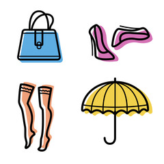 Woman accessories icons set 