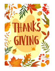 Gift card Thanksgiving day in cartoon style