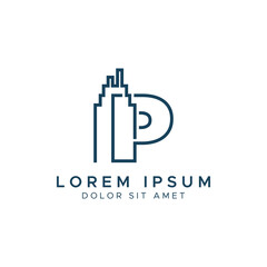 Fototapeta premium Letter P line building logo vector design template