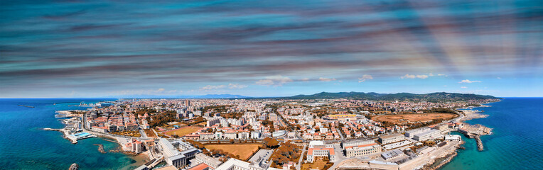 Fototapeta premium Amazing aerial view of Livorno and Lungomare, famous town of Tuscany