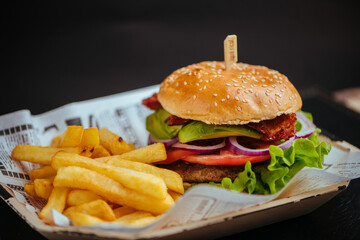 hamburger and fries