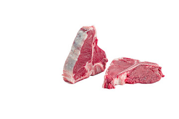 Raw T-bone steak on the white background.