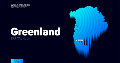 Isometric map of Greenland with blue hexagon lines