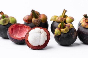 Tropical mangosteen on white background