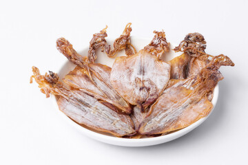 dried squids on white background