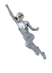 cyber soldier female flying up very fast