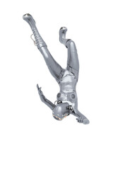 cyber soldier female is falling from the sky