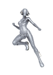 cyber soldier female is floating and waiting for action