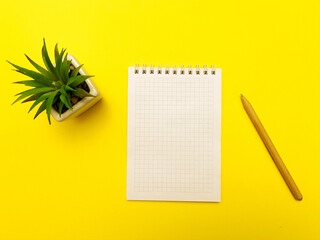 Notepad with blank sheet and place for text on a yellow background