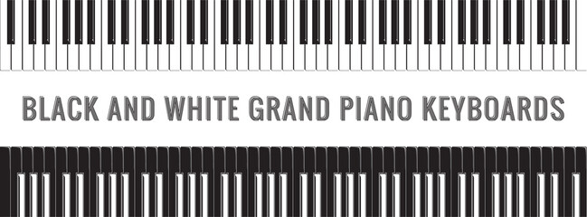 Grand Piano Keyboards with Classic and Inverted Keys Color Full Sets Patterns - Black and White Elements and Text on White Background - Realistic Flat Contrast Graphic