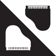 Two Grand Piano Instruments Signs Yin Yang Style Composition Musical Concept with Flat Icons Template - Black and White on Opposite Background - Contrast Silhouette Graphic Design