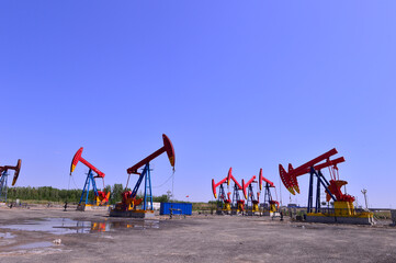 Fototapeta premium Oil pump working in the outdoor scene