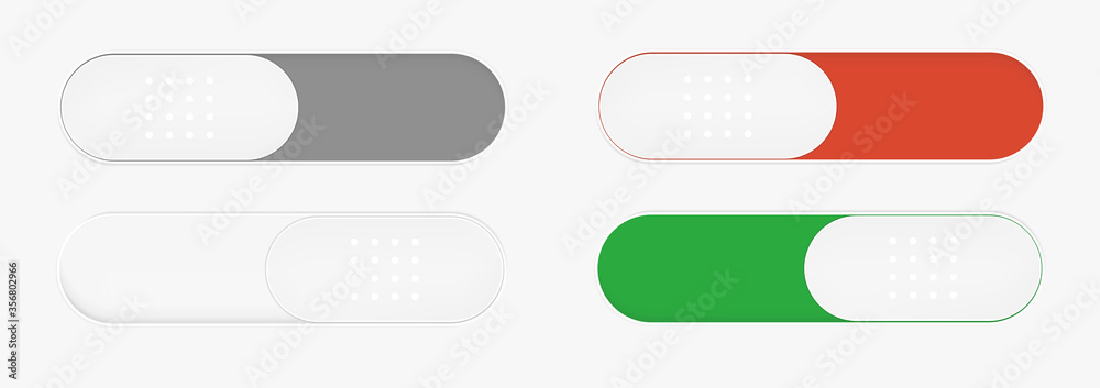 Fototapete Buttons on and off the switch. UI, UX, KIT elements for web site and Mobile app. User interface switch buttons set. Sliders 4 colors (green, orange, gray and white) Vector UI elements set