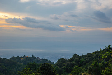 Beautiful panoramic aerial view of the city with clouds and sky composite. Chiang Mai, Thailand..