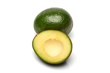 Avocado cut in half, shot on white background
