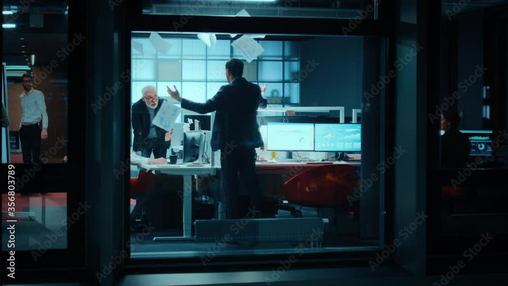 Poster footage from outside the window: business meeting goes out of hand when managers start to argue over