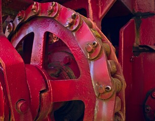 Old gear with large offset roller chain