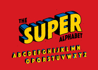 Comics super hero style font design, alphabet letters and numbers, vector illustration - obrazy, fototapety, plakaty