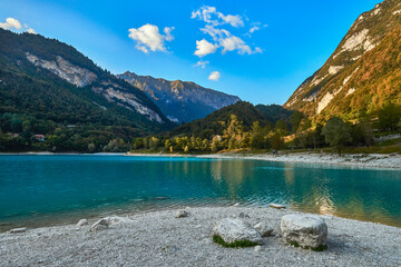 Lake Tenno with mountain reflection in water.Trento,Italy, Europa. Turquoise lake in the mountains