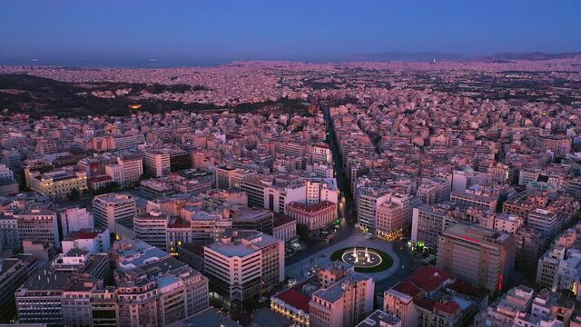 Omonia Square 4k video at sunrise, Greece