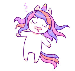 Kawaii little unicorn happy sleeping, cartoon style vector