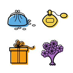 Woman accessories icons set 