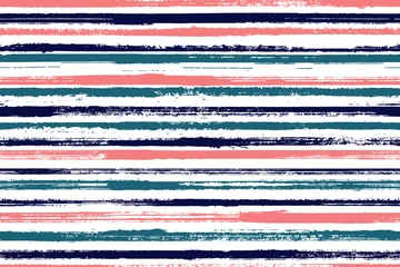Peel and stick wall murals Horizontal stripes Ink brush stroke grunge stripes vector seamless pattern. Trendy linen fabric print design. Scratchy 