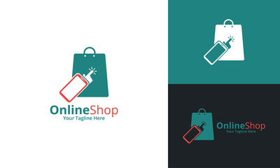 Online Shop Logo designs Template. Illustration vector graphic of smartphone and shop bag combination logo design concept. Perfect for Ecommerce,sale, discount or store web element. Company emblem.